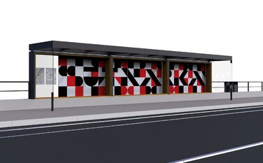 Vizualizace zastávek pro tramvajovou trať č. 4 v kampusu ZČU v Plzni. Autor designu Radek Muzika, autor grafiky Rostislav Vaněk.