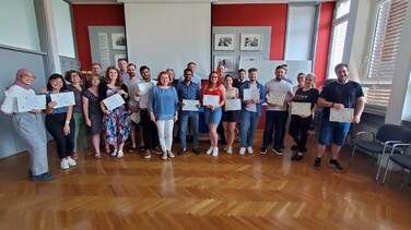 Students who participated in the intensive study programme in Maribor with their certificates of participation.